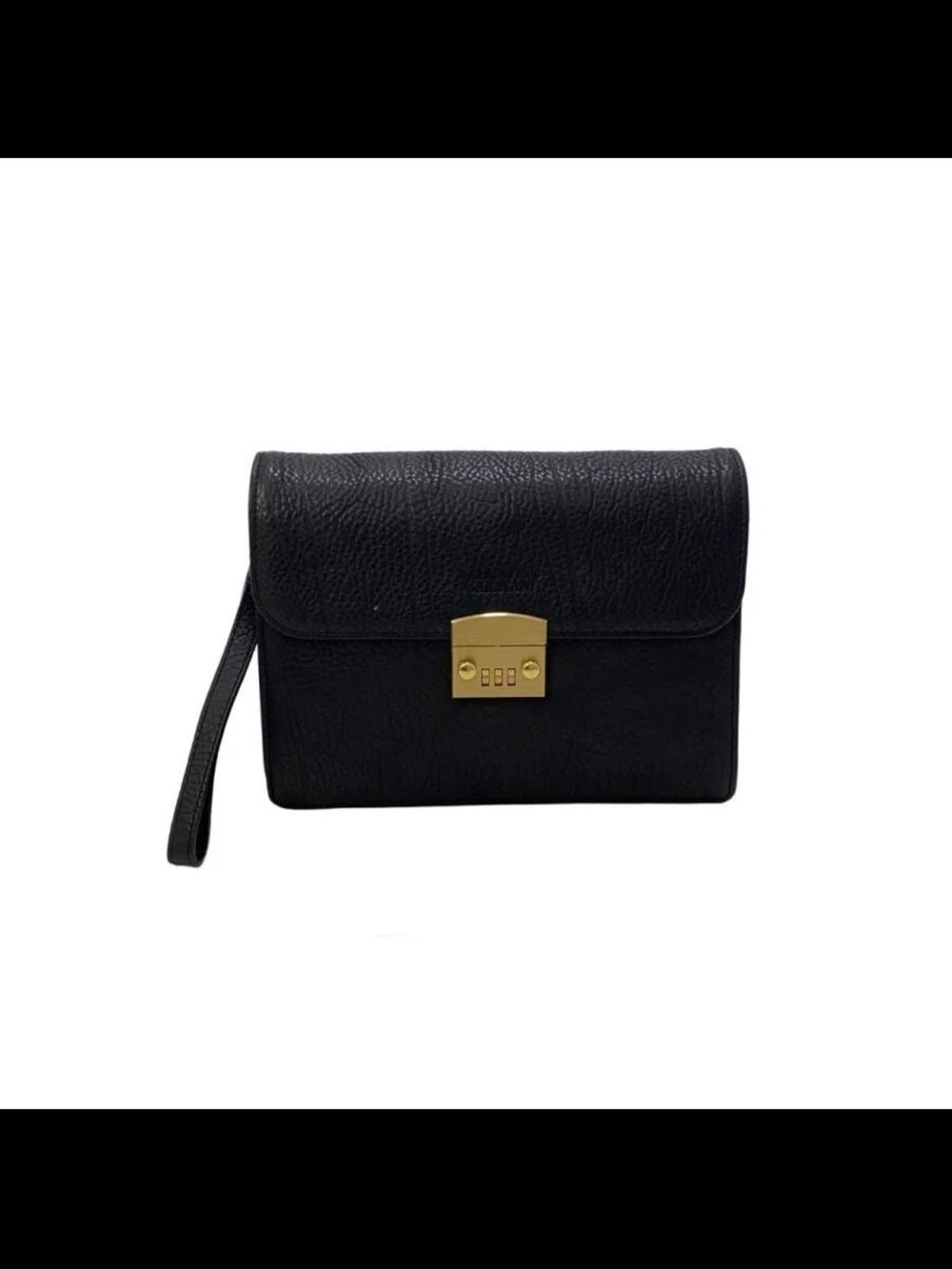 Valentino Garavani Black Leather Wristlet Clutch with Gold-Tone Lock